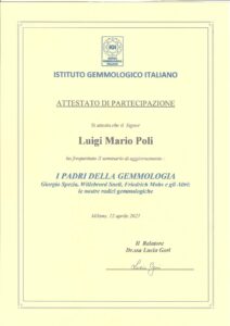 Attestato IGI - I PADRI DELLA GEMMOLOGIA: Giorgio Spezia, Willebrord Snell, Friedrich Mohs e gli Altri: le nostre radici gemmologiche - 2021