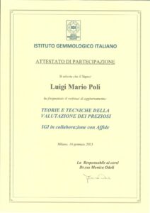 Attestato IGI - Teorie e tecniche della valutazione dei preziosi - IGI in collaborazione con Affide - 2023